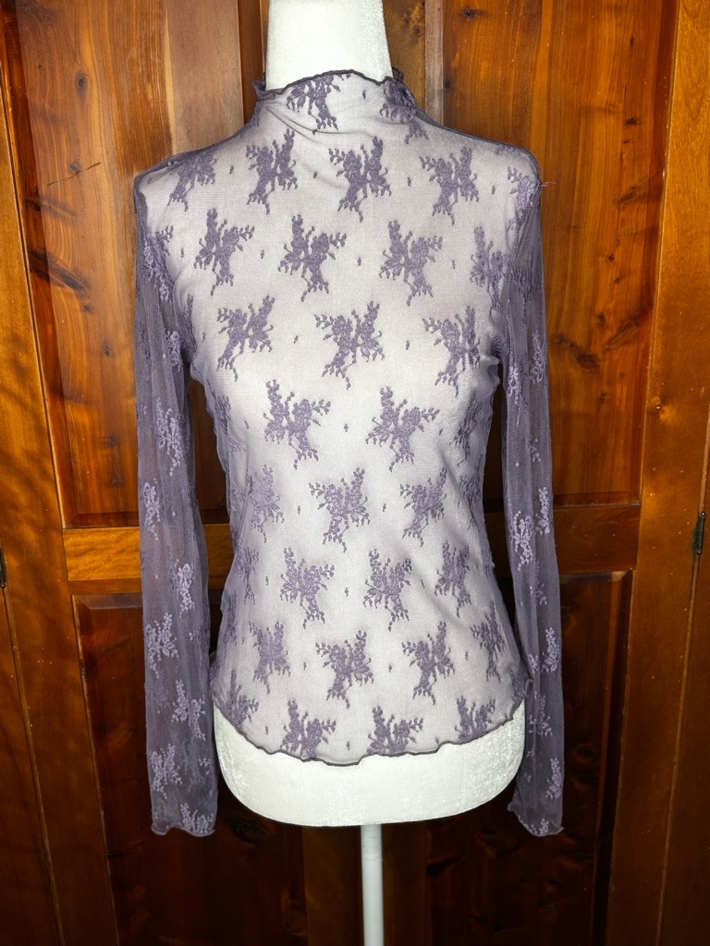 Unbranded Sheer Lavender Lace Mesh Layering Top Fairycore Y2K Ethereal Coquette
